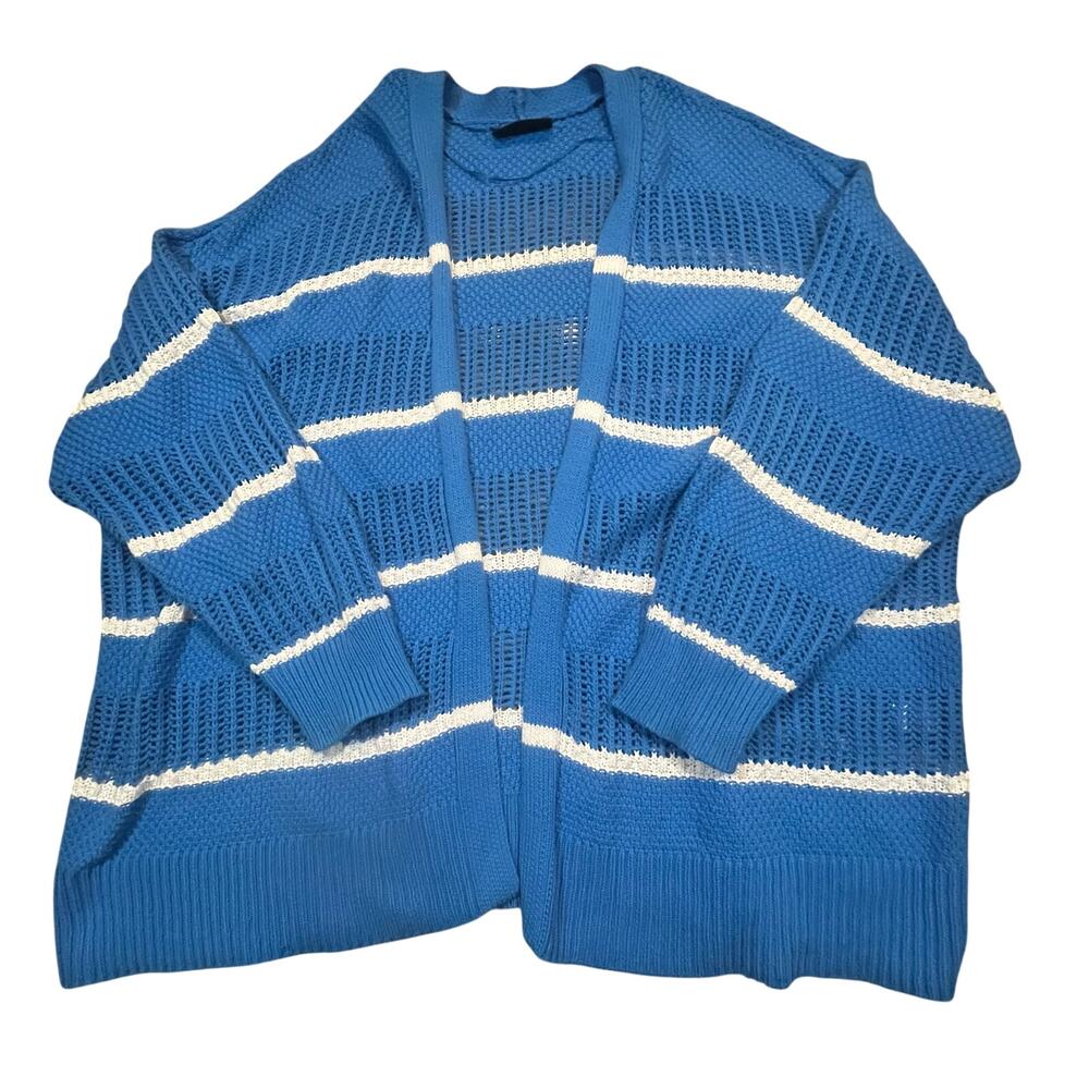 Lane Bryant‎ Open Knit Cardigan Blue White Striped Lightweight Sweater 26/28